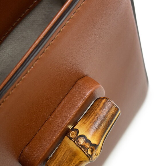 GUCCI Brown Leather Bamboo Shoulder Bag - Picture 8 of 16